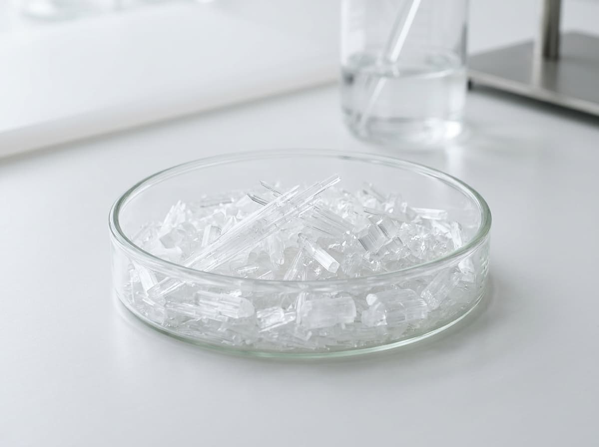 Pure white menthol crystals on inspection surface